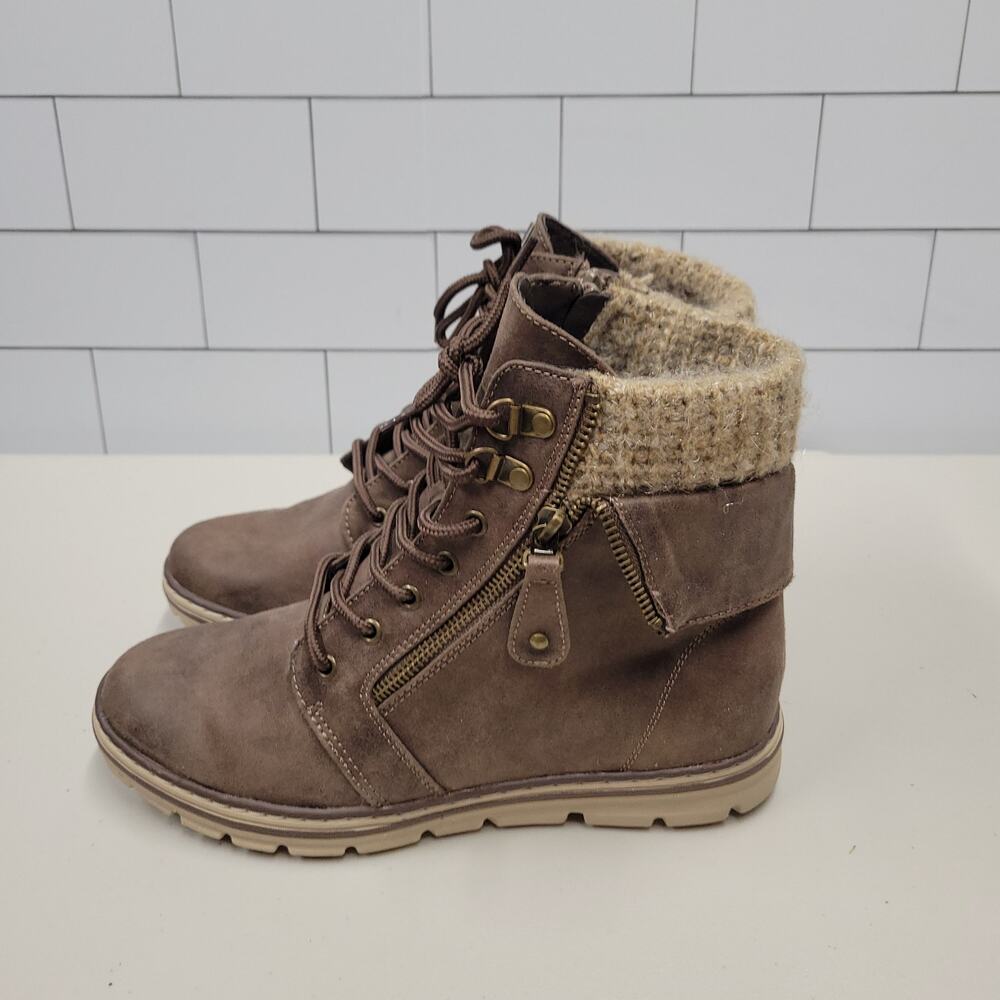 Cliffs by White Mountain Kaylee Womens 8.5 M Brown Ankle Boots Lace Up Zip